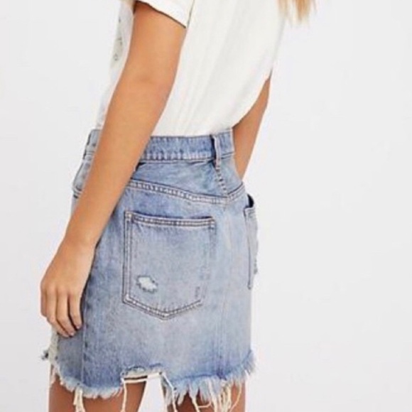 Free People Distressed Denim Skirt - Picture 2 of 8
